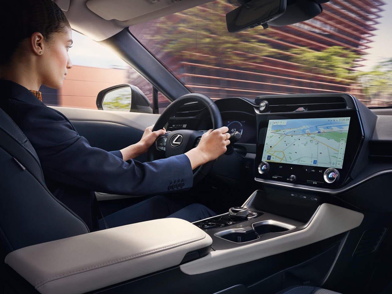 The One Motion Grip steering wheel in the Lexus RZ cockpit